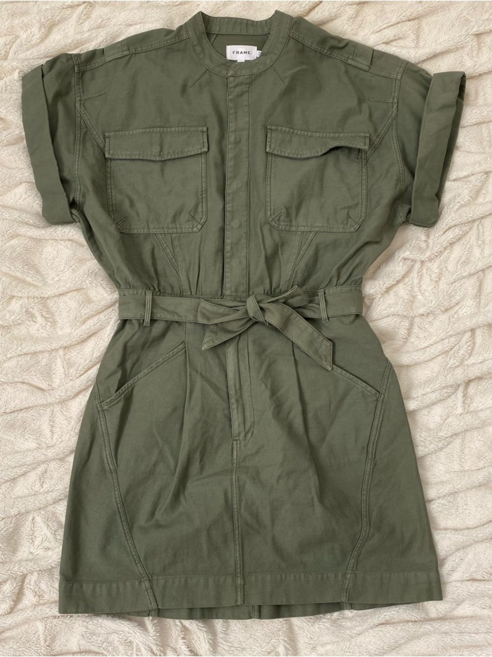 FRAME Twisted Utility Shirt Dress sage green Sz XL - Picture 2 of 10
